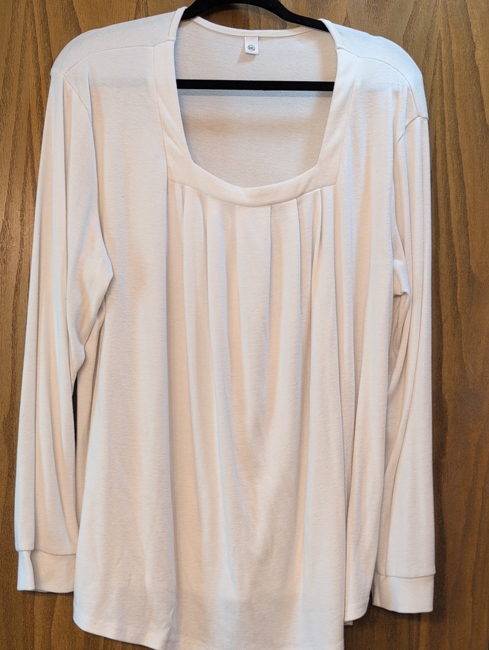 Cream Long-Sleeve Pleated Scoop Neck Top